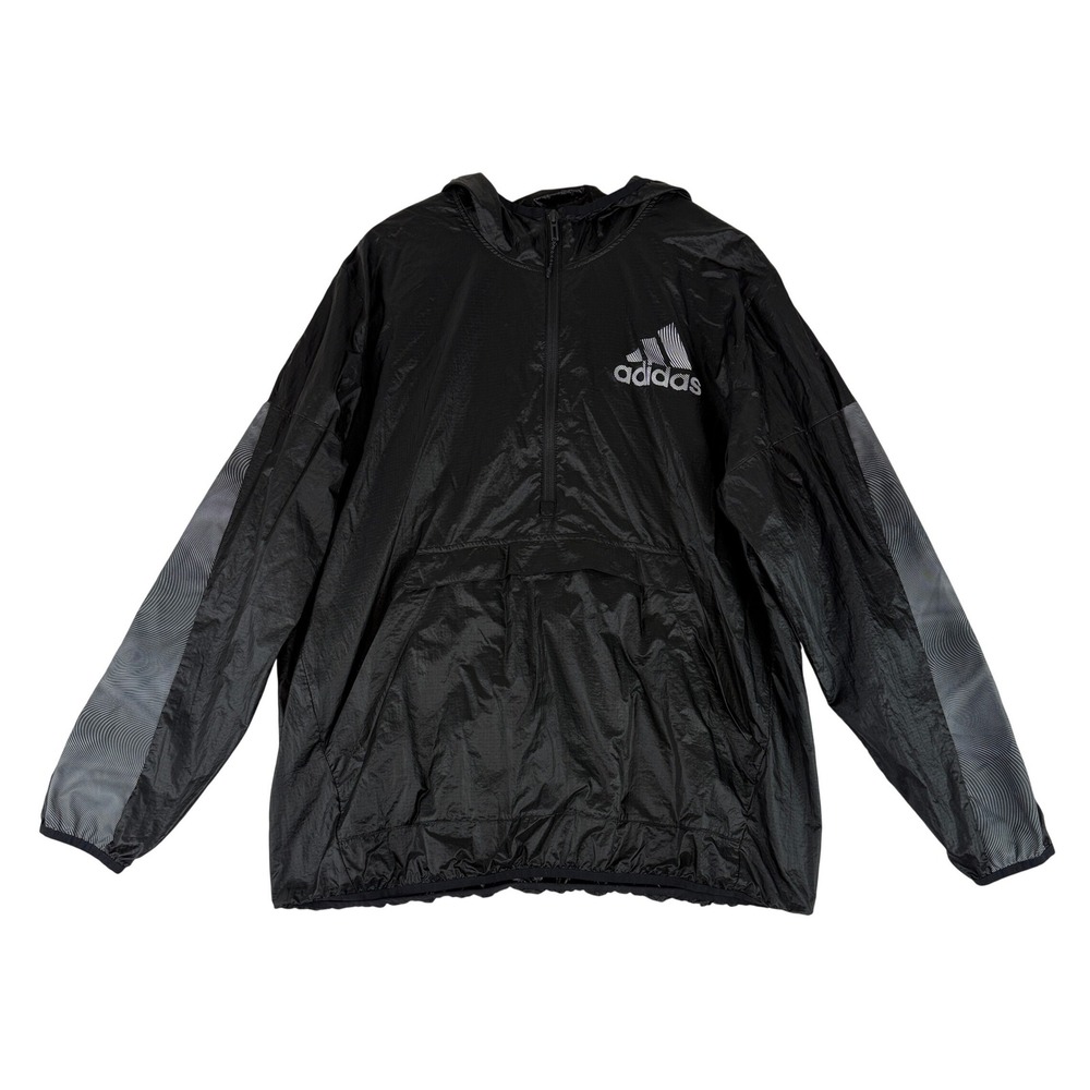 Adidas Windbreaker Jacket Mens XL Black Quarter Zip Hooded Pullover HD4336